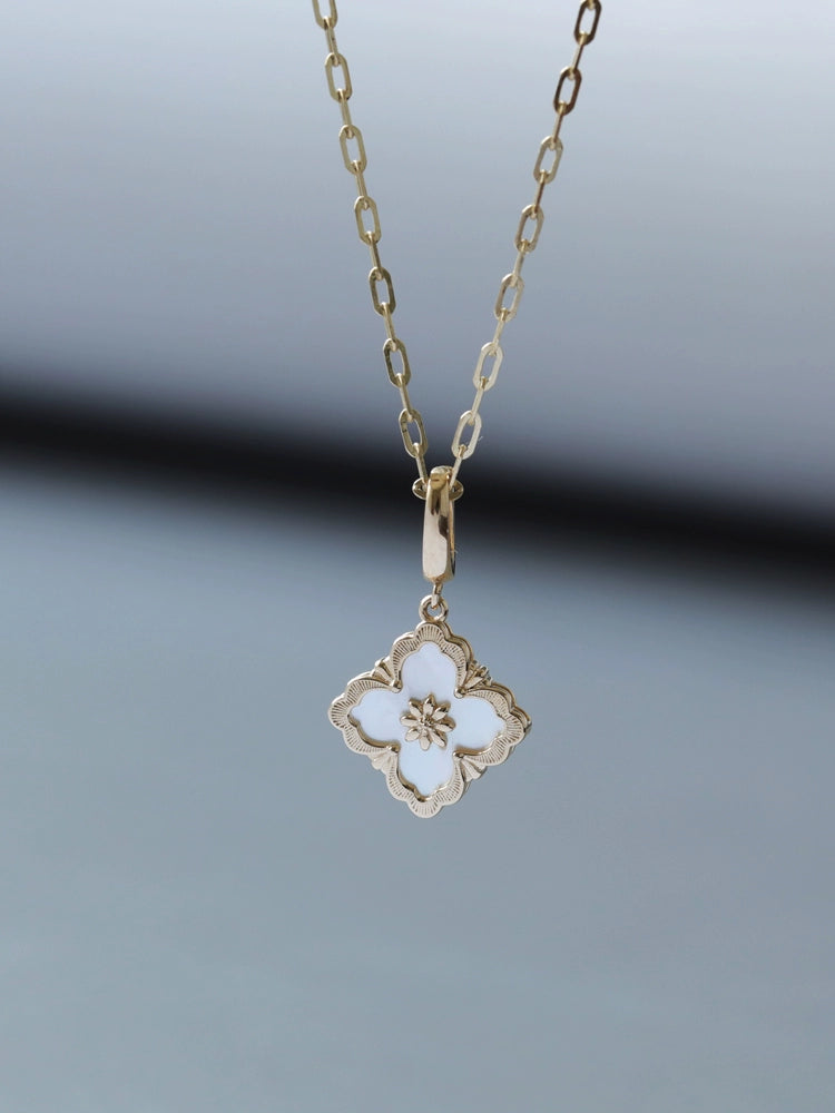 Floral White Stone Tile Charm Necklace