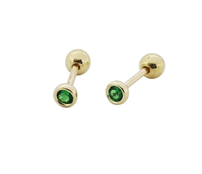 Tiny Green Bezel Stud Earrings