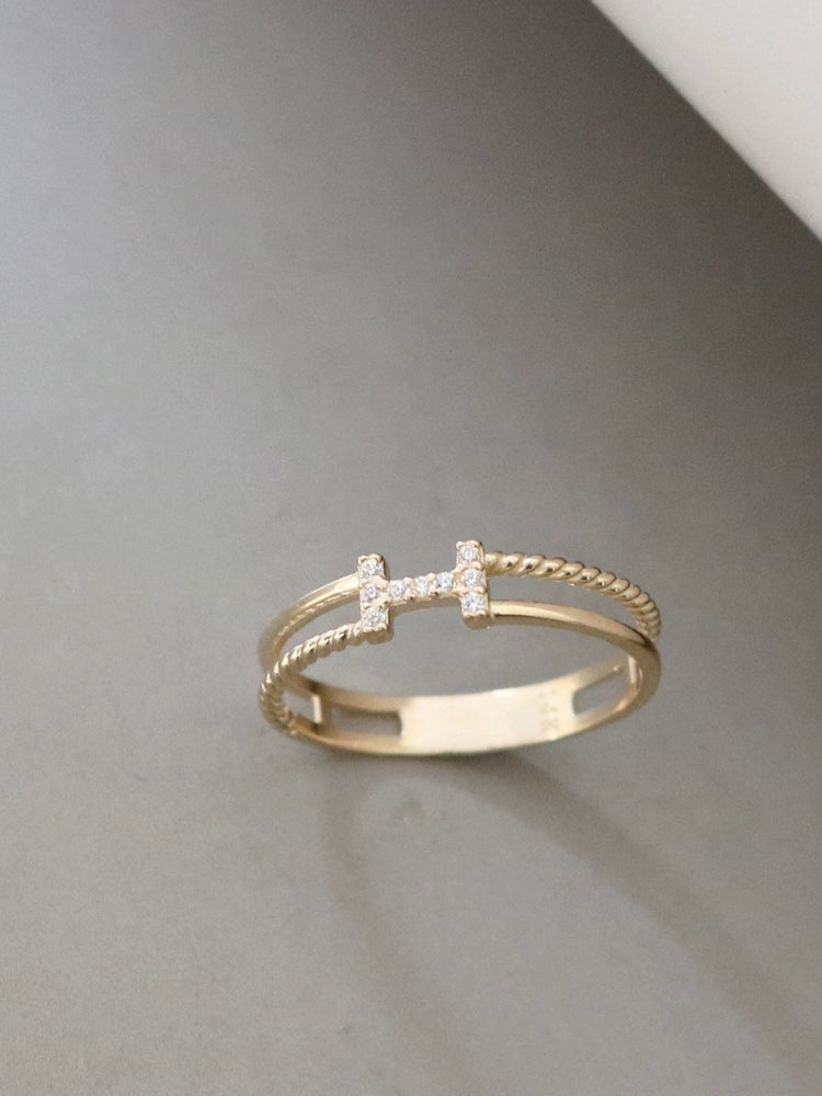 Pave H Double Band Ring