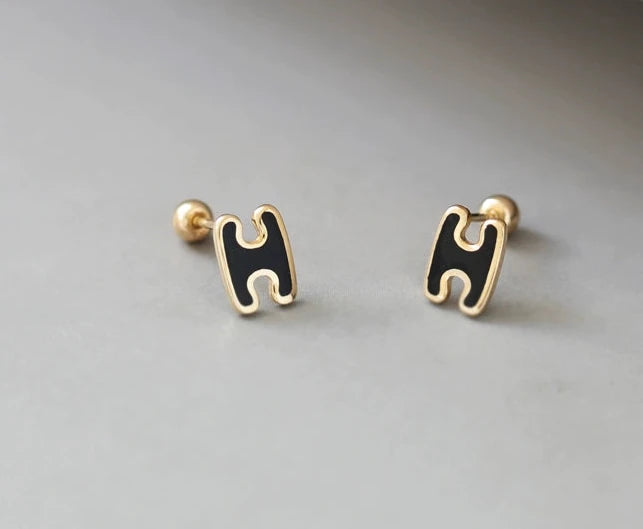 Black Capital H Stud Earrings