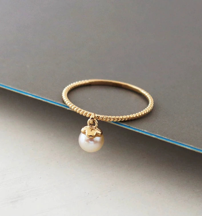 Hanging Pearl Twisted Stackable Ring