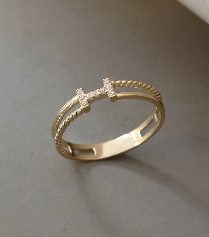 Pave H Double Band Ring