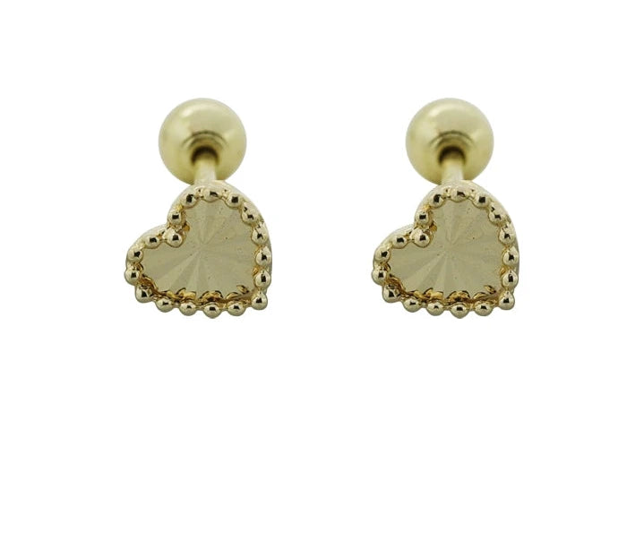 Beaded Mirror Cut Heart Stud Earrings