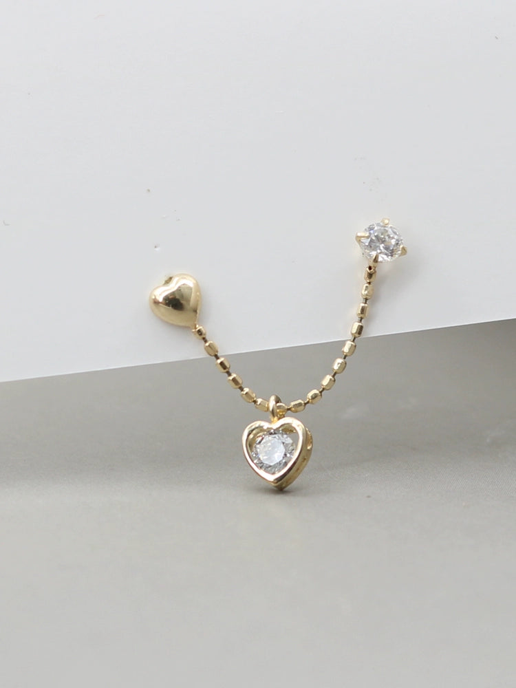 One Piece Hanging Heart Stud Earring