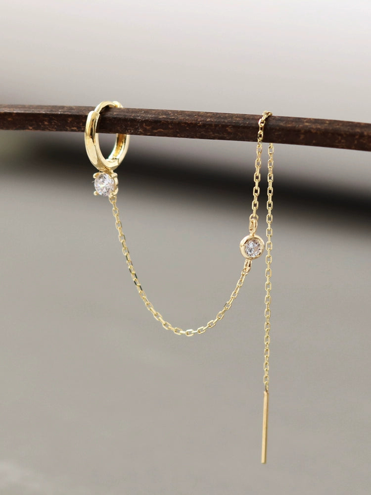 Long Chain Bezel Solitaire Huggie Hoops