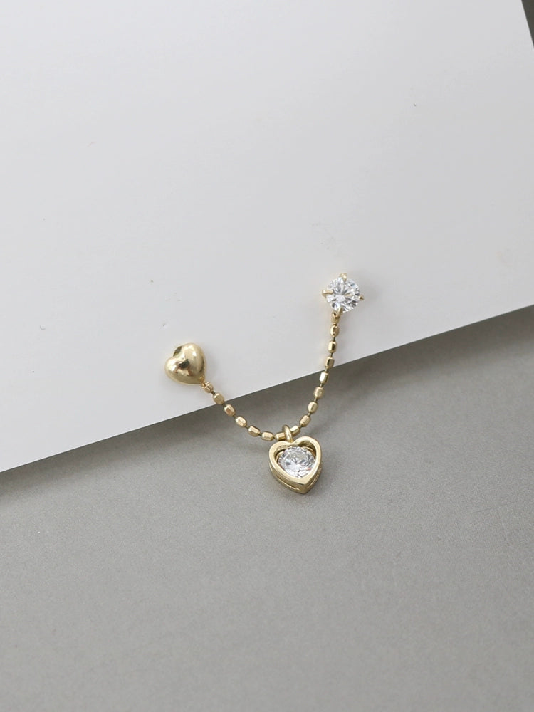 One Piece Hanging Heart Stud Earring