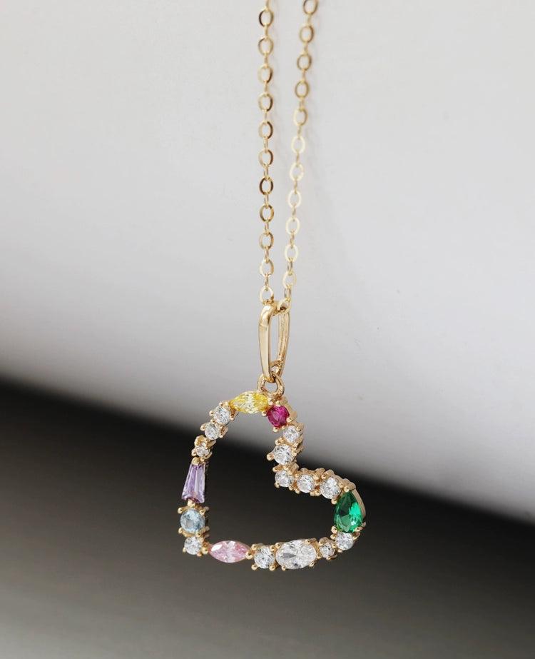 Hanging Vivid Colored Heart Charm Necklace