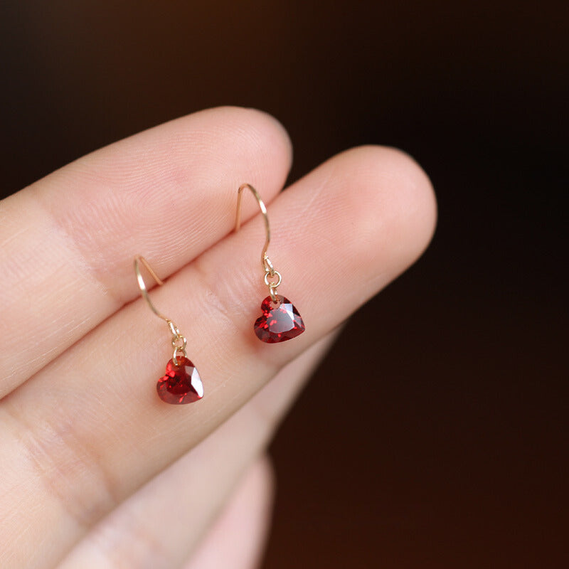 Red Drop Heart Hook Earrings