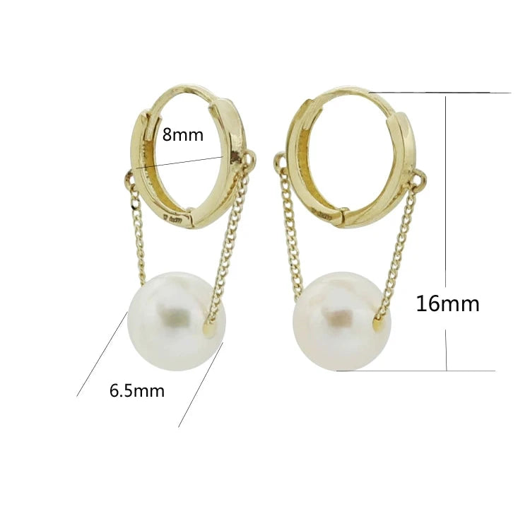 Hanging Cuban Chain Pearl Huggie Hoops