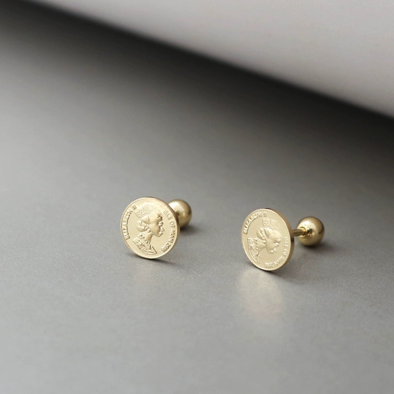 British Queen Coin Stud Earrings