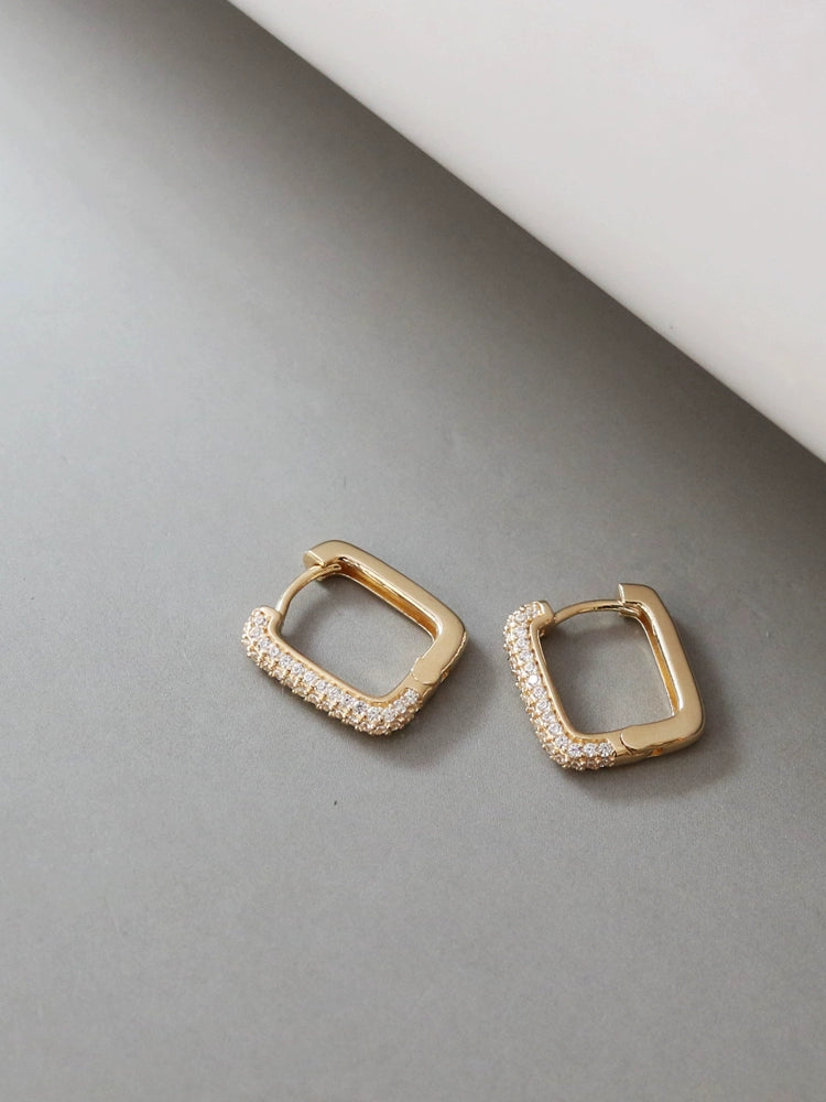 Chunky Semi Pave Frame Hoop Earrings