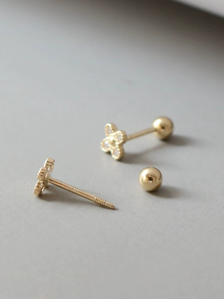 Beaded Button Cross Flower Stud Earrings