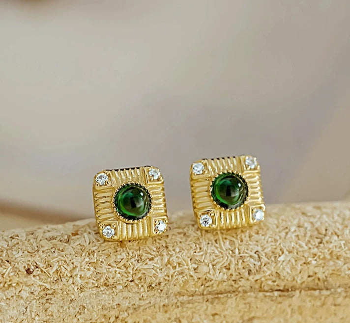 Vintage Square Tile Stud Earrings