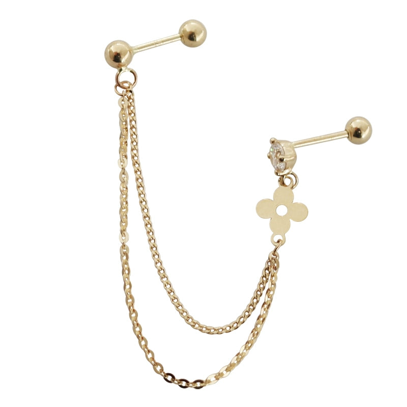 One Piece Daisy Solitaire Chain Stud Earring