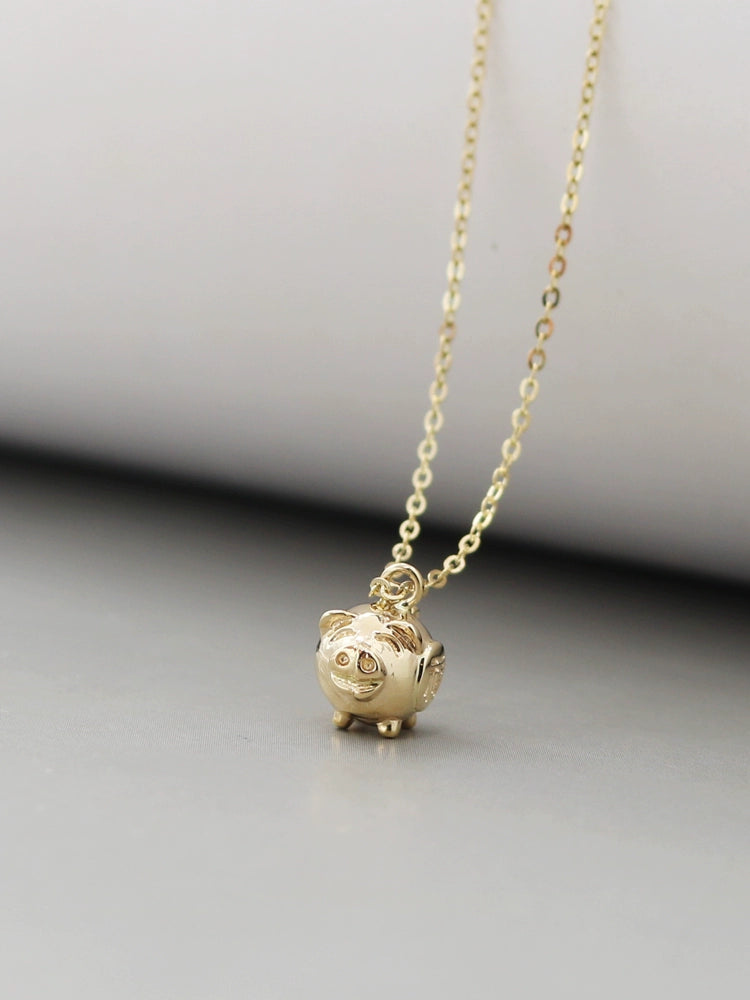 3D Fortune Pig Charm Necklace