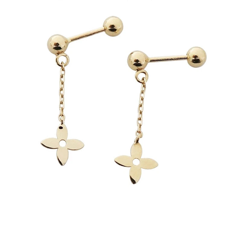 Clover Drop Chain Stud Earrings