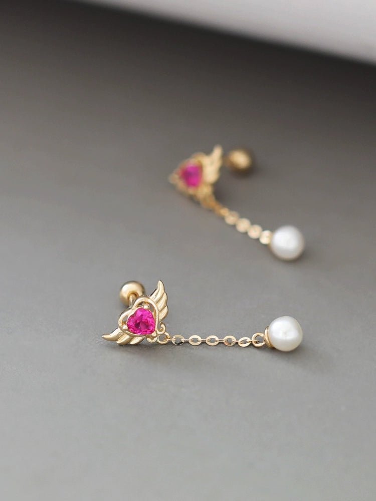 Pink Thunder Chain Pearl Stud Earrings