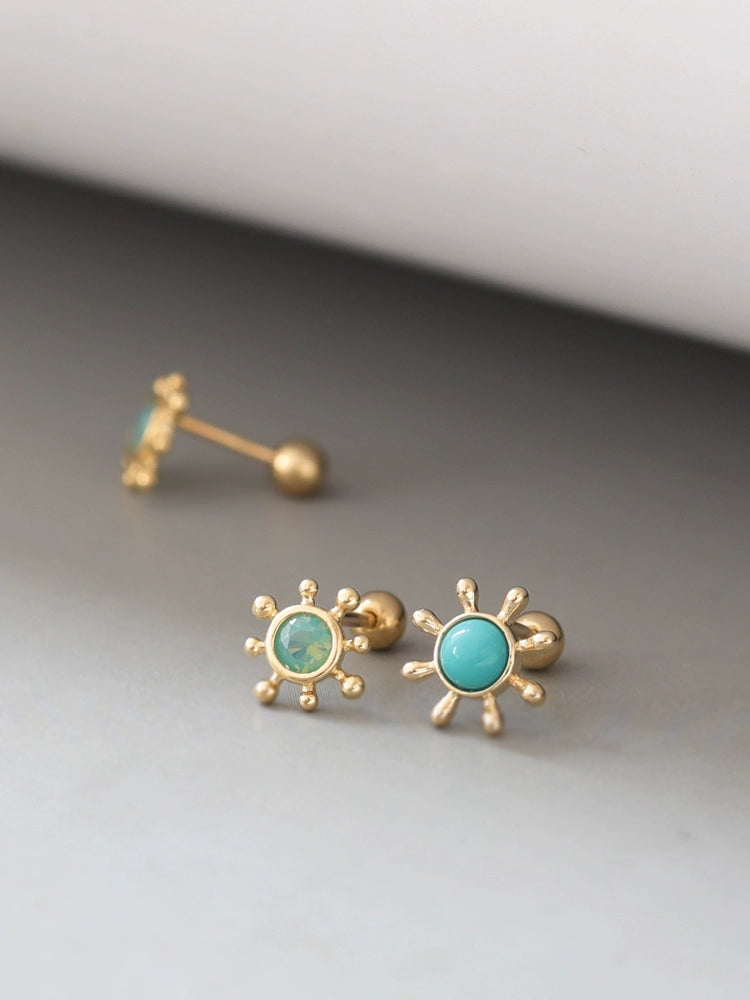 Asymmetric Turquoise Sun Wheel Stud Earrings