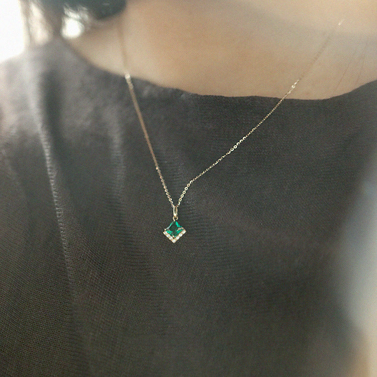 Classy Emerald Tile Charm Necklace