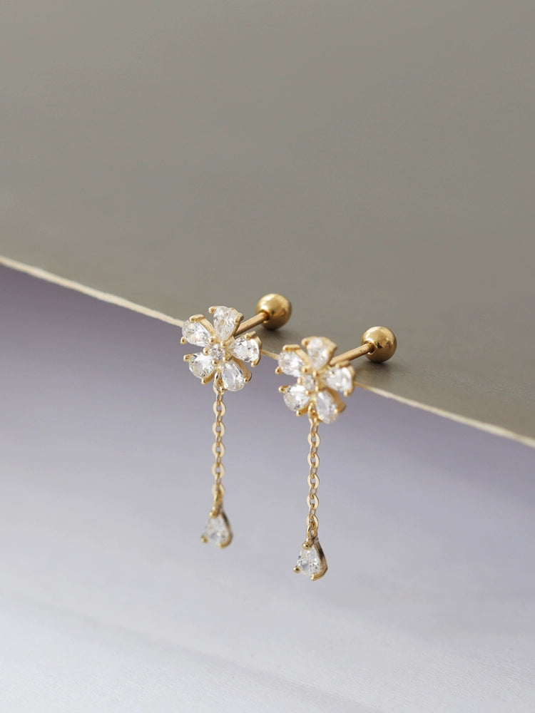 Jewelled Flower Chain Stud Earrings