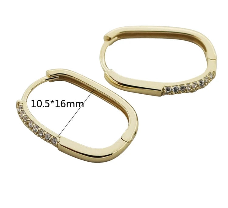 Pave Corner Oval Hoop Earrings