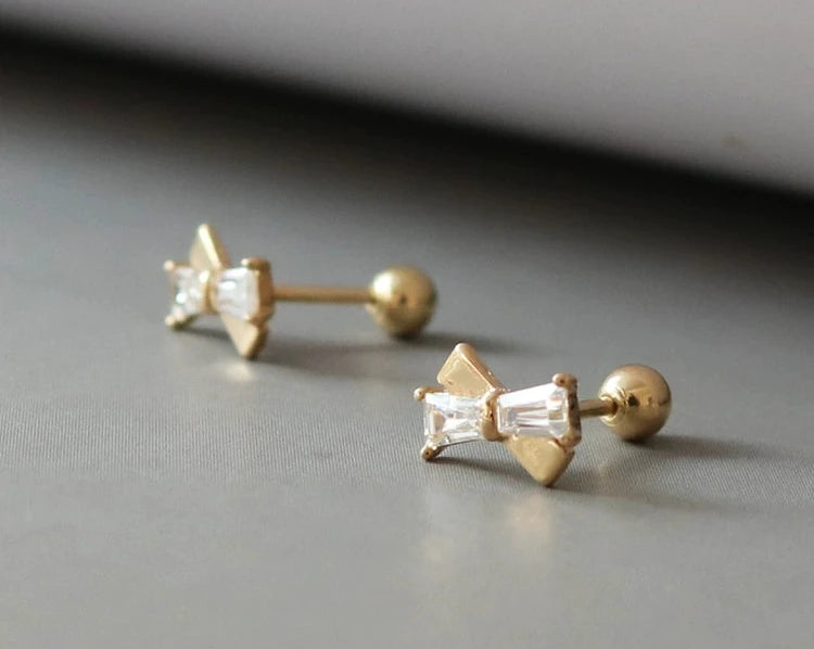 Jewelled Cross Tie Bow Stud Earrings