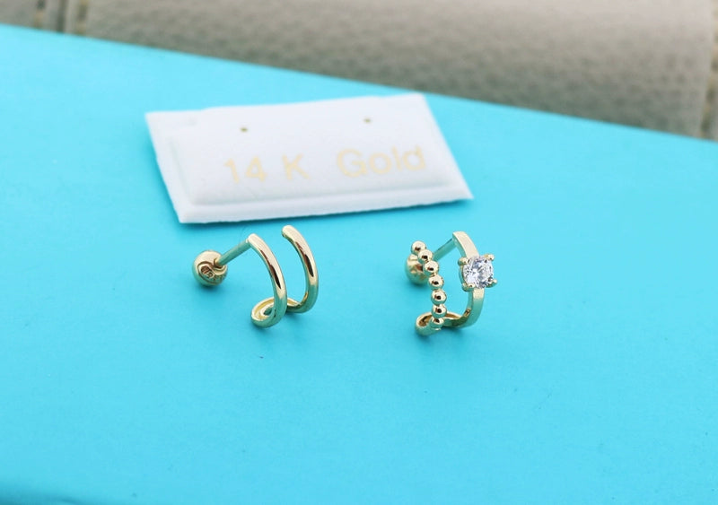 Asymmetric Bijou Double Cuff Stud Earrings