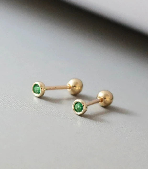 Tiny Green Bezel Stud Earrings