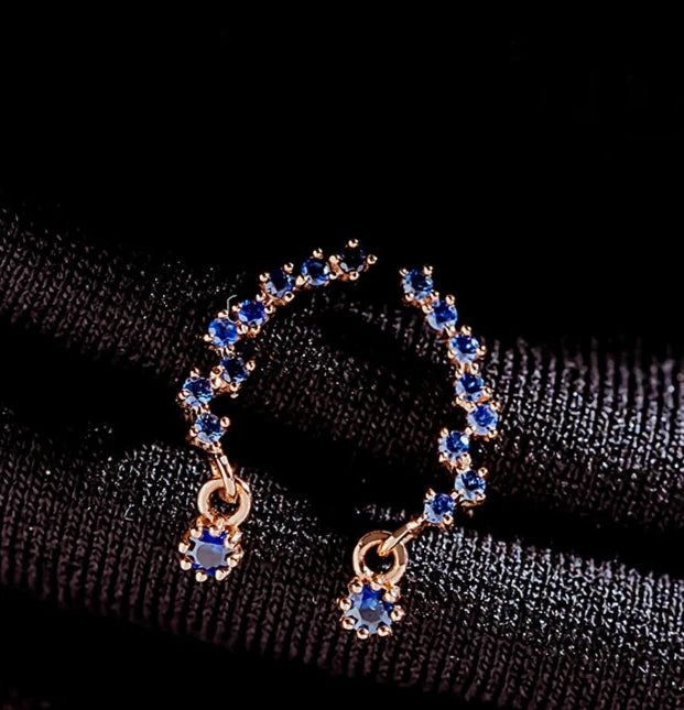 Natural Blue Sapphire Curve Drop Stud Earrings