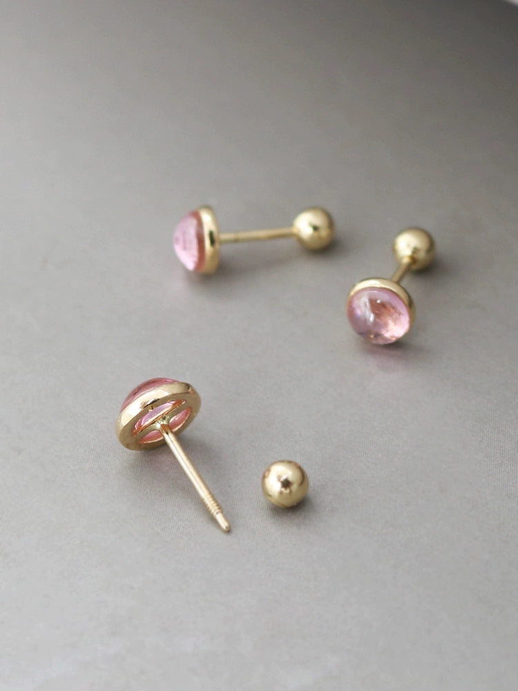 Pink Rose Quartz Bulb Stud Earrings