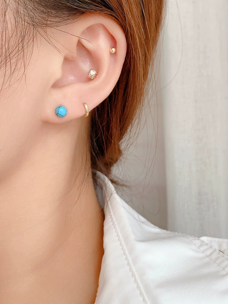 Marble Turquoise Stone Bulb Stud Earrings