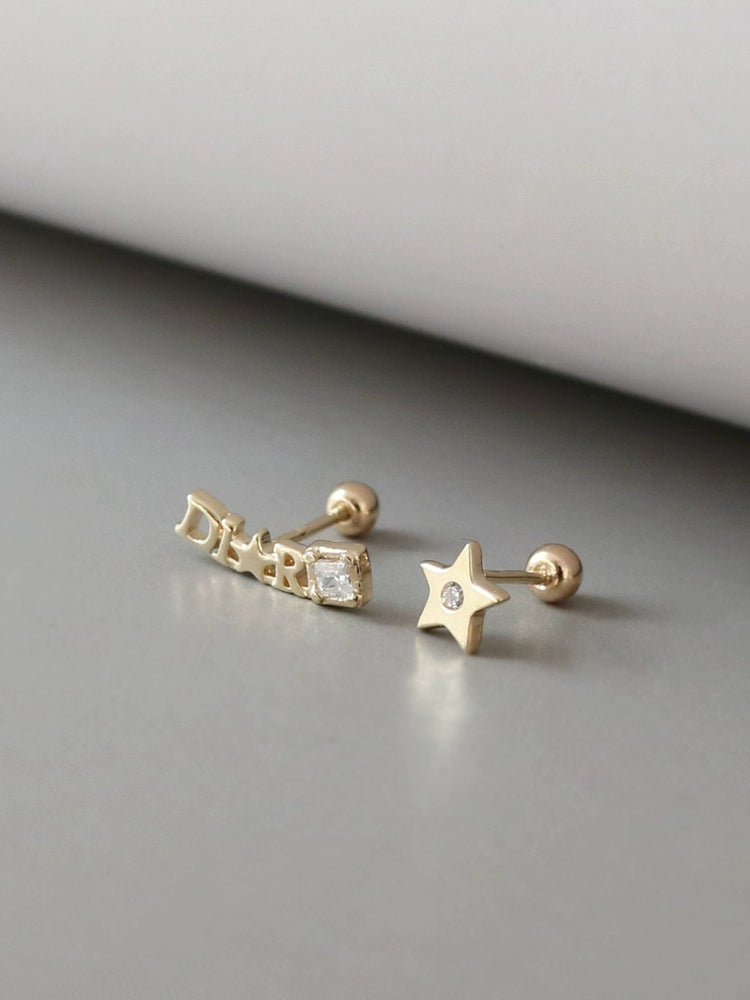 Asymmetric D Star Logo Stud Earrings