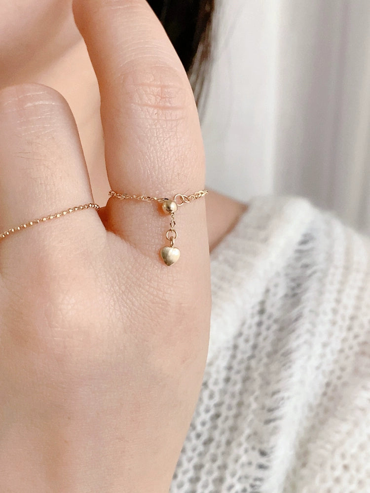 Adjustable Drop Heart Chain Stackable Ring