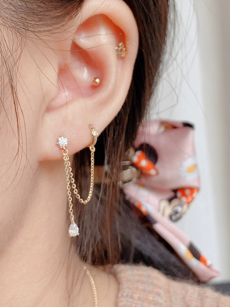 One Piece Stud Chain and Huggie Hoop Earrings