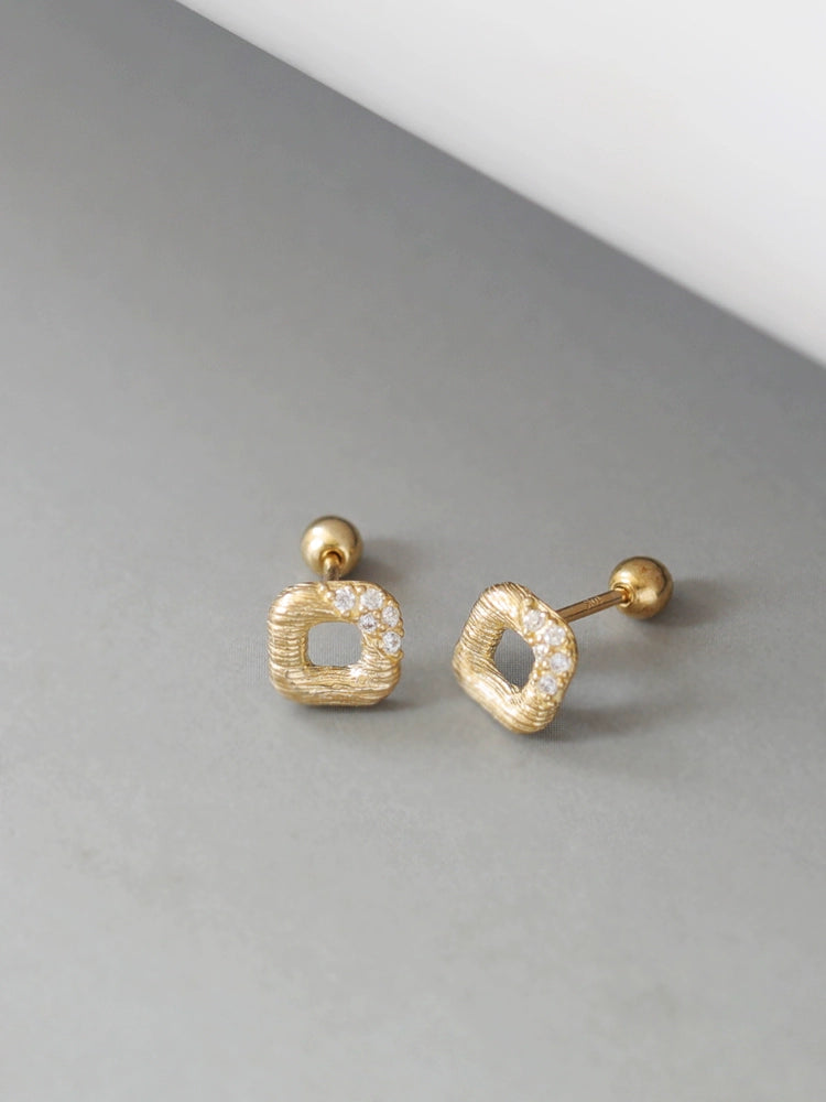 Brushed Square Bagel Stud Earrings