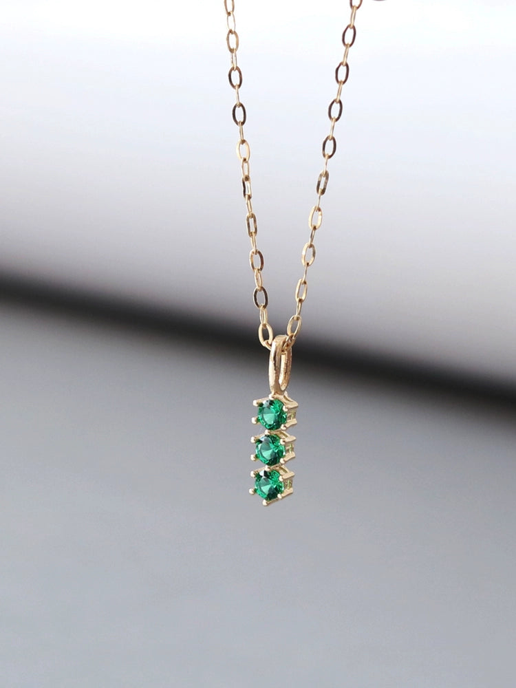 Thrice Emerald Gem Charm Necklace