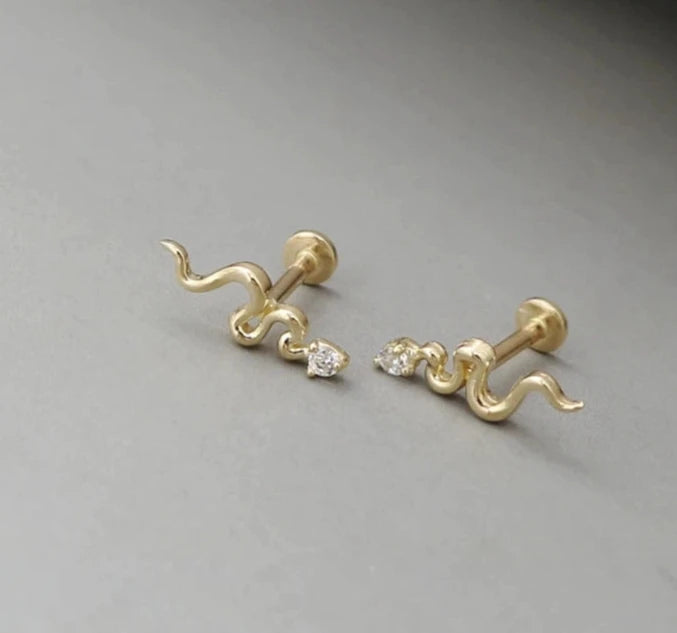 Solitaire Squiggle Snake Stud Earrings