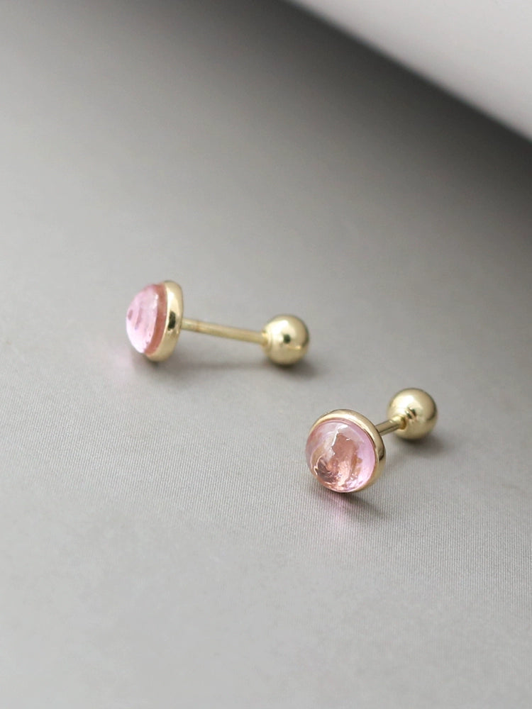 Pink Rose Quartz Bulb Stud Earrings