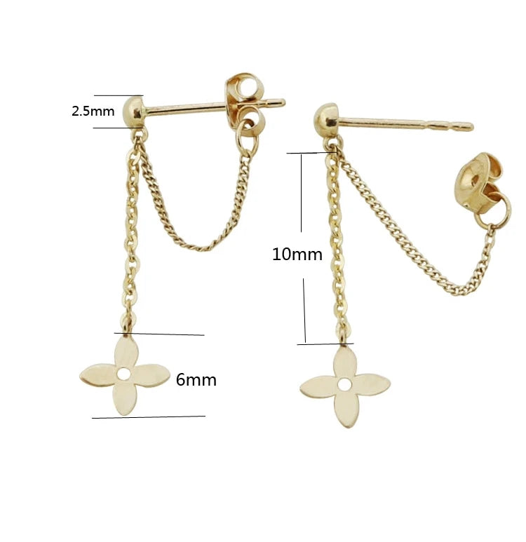 Drape Chain Clover Stud Earrings