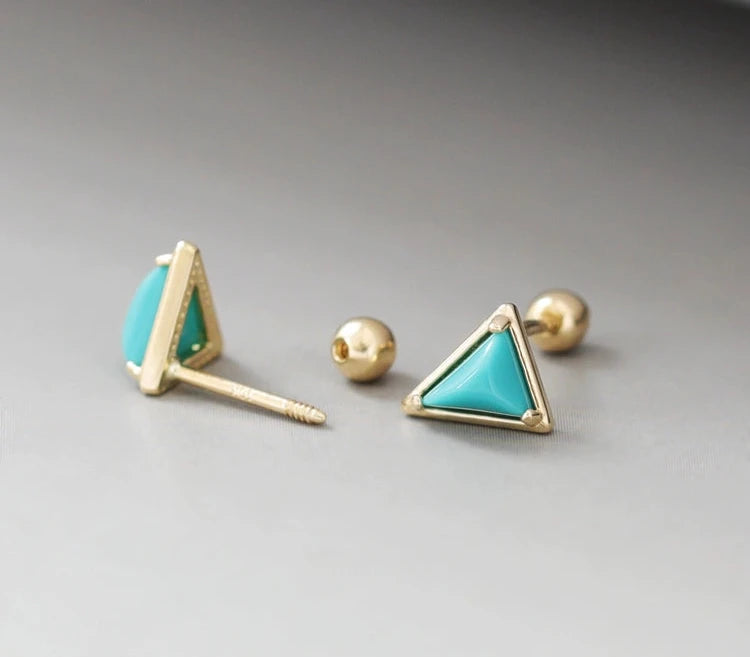 Triangle Turquoise Stone Stud Earrings