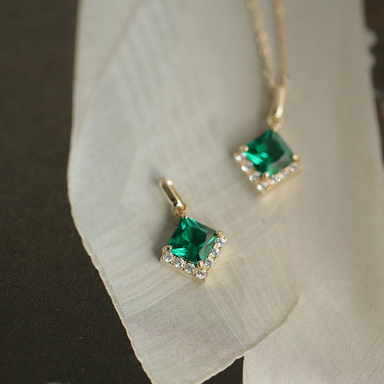 Classy Emerald Tile Charm Necklace