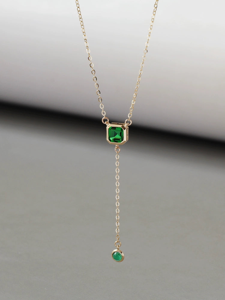 Green Moissanite Lariat Necklace