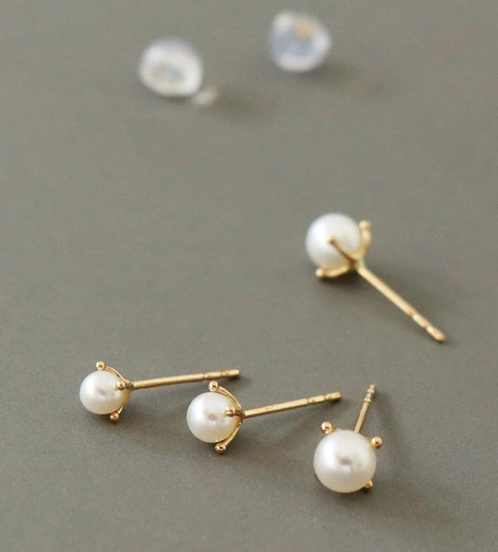 Four Bead Pearl Stud Earrings