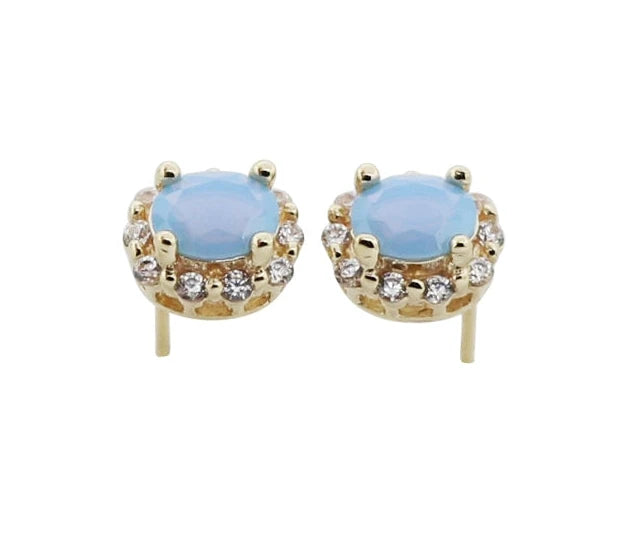 Beaded Aquamarine Stone Stud Earrings