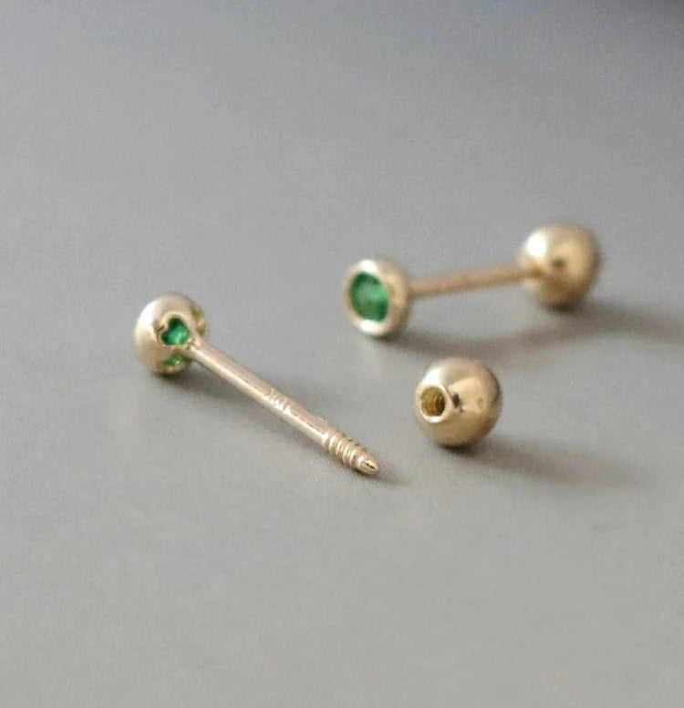 Tiny Green Bezel Stud Earrings