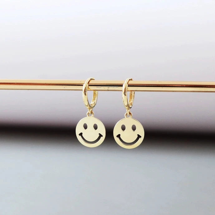 Hanging Happy Face Huggie Hoops