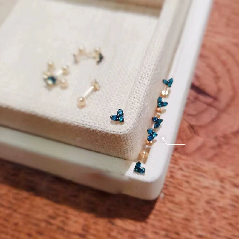 Blue Gem Heart Stud Earrings