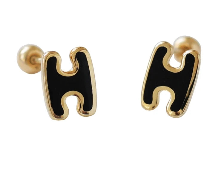 Black Capital H Stud Earrings