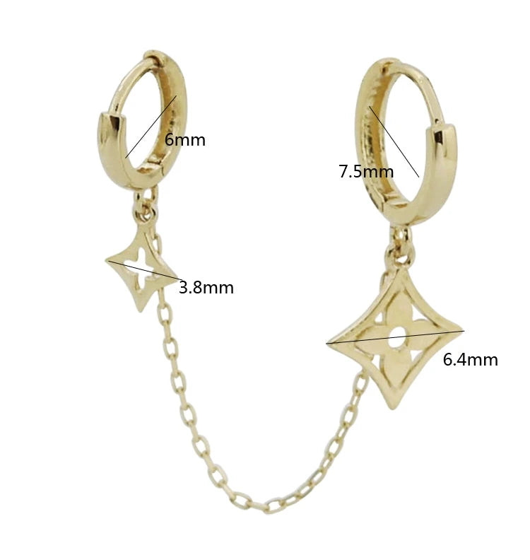 One Piece Kite Flower Huggie Hoops Chain Earrings