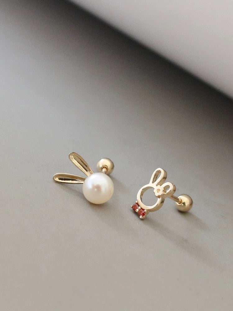 Pearl Bunny & Tie Stud Earrings